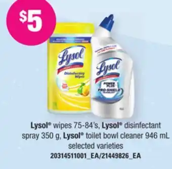 Zehrs Markets Lysol® wipes, 75-84's, lysol® disinfectant spray, 350 g, lysol® toilet bowl cleaner, 946 ml offer