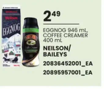 Zehrs Markets Neilson eggnog, 946 ml, baileys coffee creamer, 400 ml offer