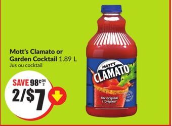 FreshCo Mott's clamato or garden cocktail 1.89 l offer