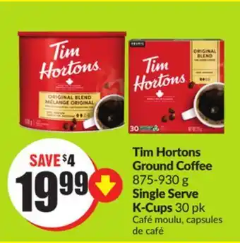 FreshCo Tim hortons ground coffee 875-930 g single serve k-cups 30 pk offer