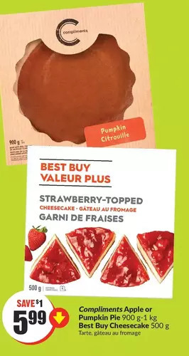 FreshCo Compliments apple or pumpkin pie | best buy cheesecake offer