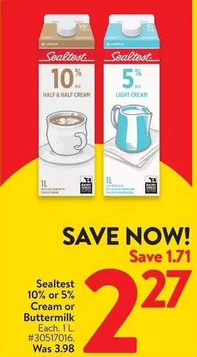 Walmart Sealtest 10% or 5% cream or buttermilk offer