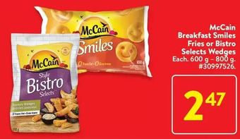 Walmart Mccain breakfast smiles fries or bistro selects wedges offer