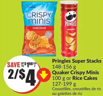 FreshCo Pringles super stacks | quaker crispy minis or rice cakes offer