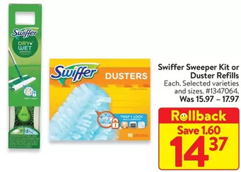 Walmart Swiffer sweeper kit or duster refills offer