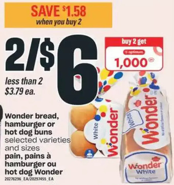 Valu-mart Wonder bread, hamburger or hot dog buns offer
