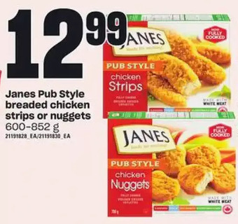 Loblaws Janes pub style breaded chicken strips or nuggets offer