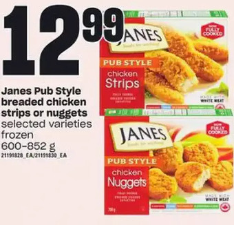 Independent Grocer Janes pub style breaded chicken strips or nuggets offer