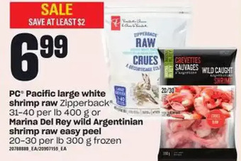 Loblaws Pc pacific large white shrimp raw or marina del rey wild argentinian shrimp raw easy peel offer