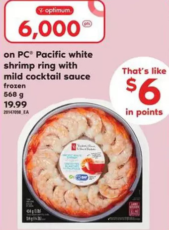 Loblaws Pc pacific white shrimp ring with mild cocktail sauce offer