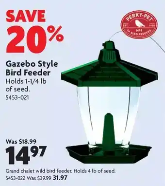 Home Hardware Gazebo style bird feeder | grand chalet wild bird feeder offer