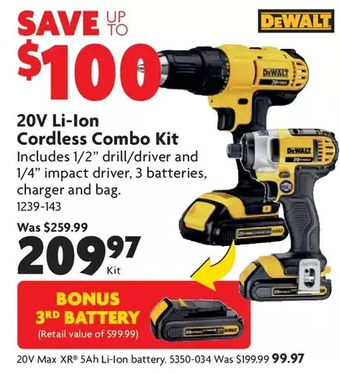 Home Hardware 20v li-ion cordless combo kit | 20v max xr 5ah li-ion battery offer