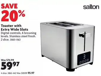 Home Hardware Toaster with extra wide slots 2 slice | 4 slice offer