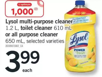 Fortinos Lysol multi-purpose cleaner, toilet cleaner or all purpose cleaner offer