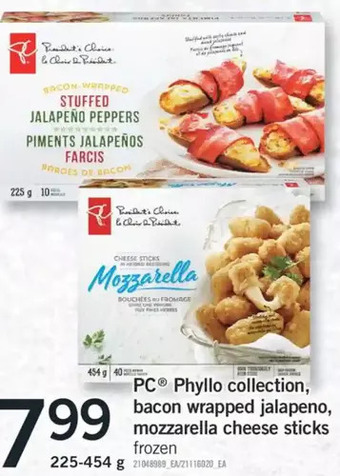 Fortinos Pc phyllo collection, bacon wrapped jalapeno, mozzarella cheese sticks offer