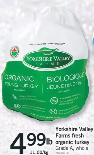 Fortinos Yorkshire valley farms fresh organic turkey offer