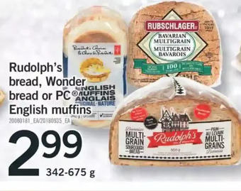 Fortinos Rudolph's bread, wonder bread or pc english muffins offer
