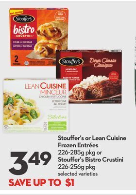 Longo's Stouffer's or lean cuisine frozen entrées 226-285g pkg or stouffer's bistro crustini 226-256g pkg offer