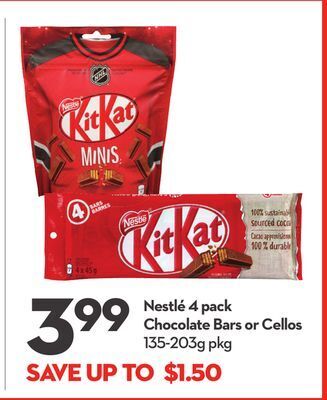 Longo's Nestlé 4 pack chocolate bars or cellos offer