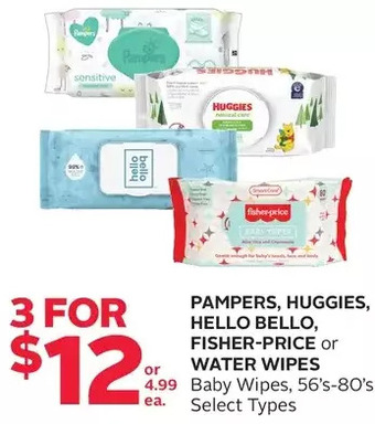 Rexall Pampers, huggies, hello bello, fisher-price or water wipes baby wipes offer