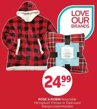 Rexall Rose & robin reversible microplush throws or oversized sherpa lined hoodies offer