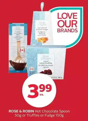 Rexall Rose & robin hot chocolate spoon or truffles or fudge offer