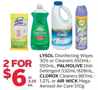 Rexall Lysol disinfecting wipes or cleaners, palmolive dish detergent, clorox cleaners or air wick mega aerosol air care offer