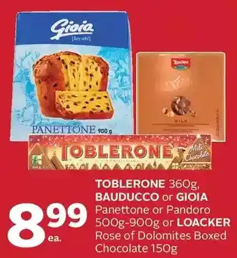 Rexall Toblerone, bauducco or gioia panettone or pandoro or loacker rose of dolomites boxed chocolate offer