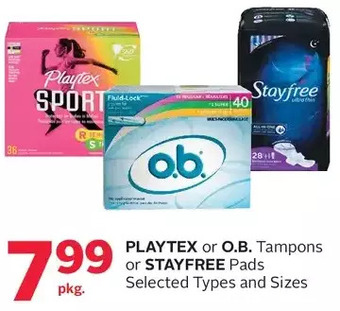 Rexall Playtex or o.b. tampons or stayfree pads offer