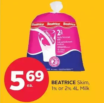 Rexall Beatrice skim, 1% or 2% 4l milk offer
