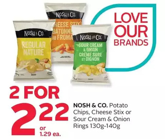 Rexall Nosh & co. potato chips, cheese stix or sour cream & onion rings offer