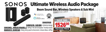 2001 Audio Video Sonos ultimate wireless audio package beam sound bar, wireless speakers & sub mini offer
