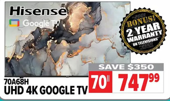 2001 Audio Video Hisense 70" uhd 4k google tv offer