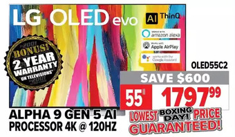 2001 Audio Video Lg 55" alpha 9 gen 5 ai processor 4k @ 120hz offer