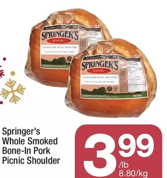 Highland Farms Springer's whole smoked bone-in pork picnic shoulder offer