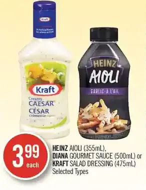 Shoppers Drug Mart Heinz aioli, diana gourmet sauce or kraft salad dressing offer