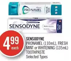Shoppers Drug Mart Sensodyne pronamel fresh mint or whitening toothpaste offer