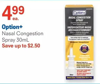 Guardian Pharmacy Option+ nasal congestion spray offer