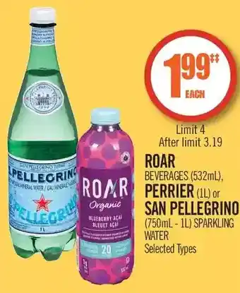 Shoppers Drug Mart Roar beverages, perrier or san pellegrino sparkling water offer
