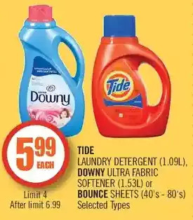 Shoppers Drug Mart Tide laundry detergent, downy ultra fabric softener or bounce sheets offer