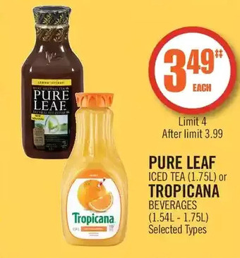 Shoppers Drug Mart Pure leaf iced tea or tropicana beverages offer