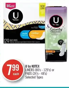 Shoppers Drug Mart U by kotex liners or pads offer