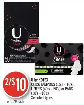 Shoppers Drug Mart U by kotex click tampons, liners or pads offer