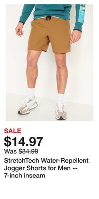 Old Navy Stretchtech water-repellent jogger shorts for men -- 7-inch inseam offer