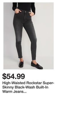 Old Navy High-waisted rockstar super-skinny black-wash built-in warm jeans for women offer