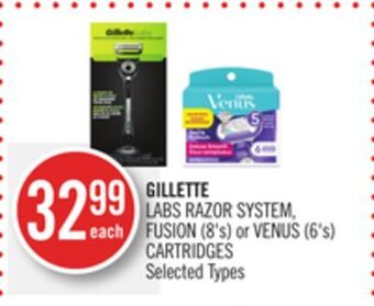 Shoppers Drug Mart Gillette labs razor system, fusion (8's) or venus (6's) cartridges offer
