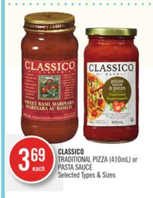 Shoppers Drug Mart Classico traditional pizza (410ml) or pasta sauce offer