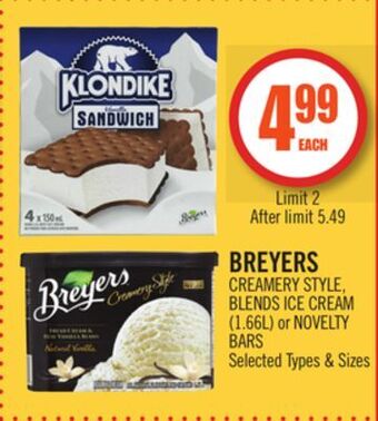 Shoppers Drug Mart Breyers creamery style, blends ice cream (1.66l) or novelty bars offer