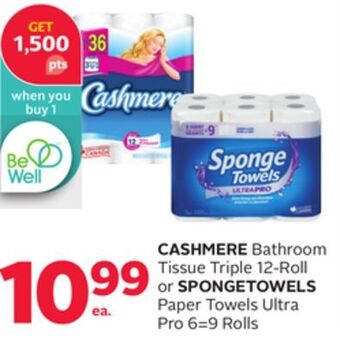 Rexall Cashmere bathroom tissue triple 12-roll or spongetowels paper towels ultra pro 6 = 9 rolls offer