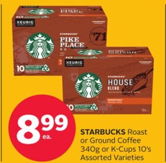 Rexall Starbucks roast or ground coffee 340g or k-cups 10's offer